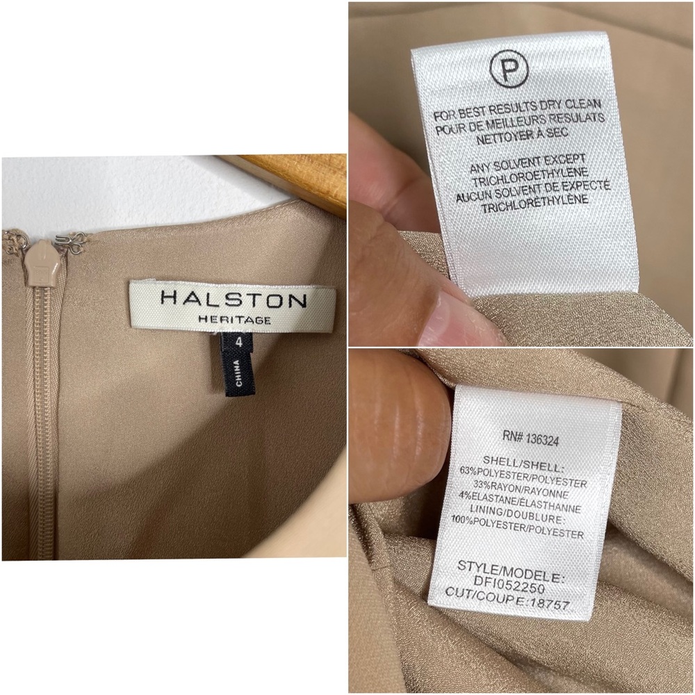 Halston Heritage Camel Drape Front Asymmetrical Hem Dress Sleeveless Size 4 - Picture 16 of 16